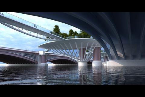 View of proposed Blackfriars Garden Islands Bridge from beneath the rail bridge from the south bank